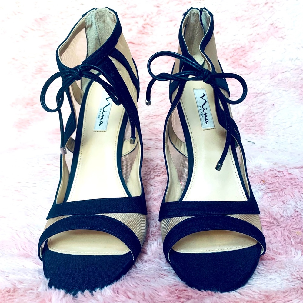 Nina CHERIE Navy Blue Mesh Peep-Toe Bootie